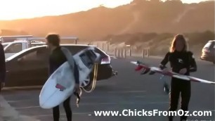 Horny Aussie chicks watch surfers